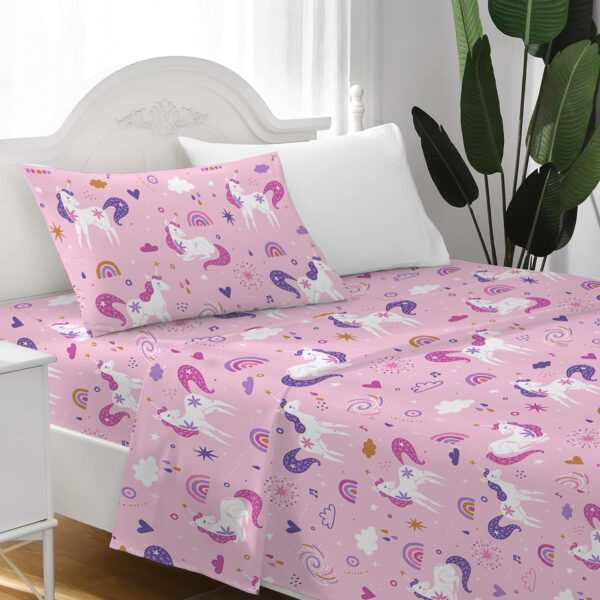 Bed Sheets for Kids Girls, Soft Microfiber Twin Sheets Set 3 Piece Deep Pocket Bed Sheet Set, Breathable Sheet Sets Twin Size Bed Pink Unicorn Printed