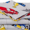 Linen Plus Sheet Set for Boys/Teens Race Cars Flags Champion Grey Yellow Red Blue Black White Flat Sheet Fitted Sheet and Pillow Cases Full Size New