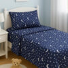 Heritage Kids 4 Piece Full Sheet Set,Constellation Outerspace with Moon and Stars Pattern, Cozy and Durable with 2 Pillow Cases, 1 Fitted Sheet, 1 Flat Sheet