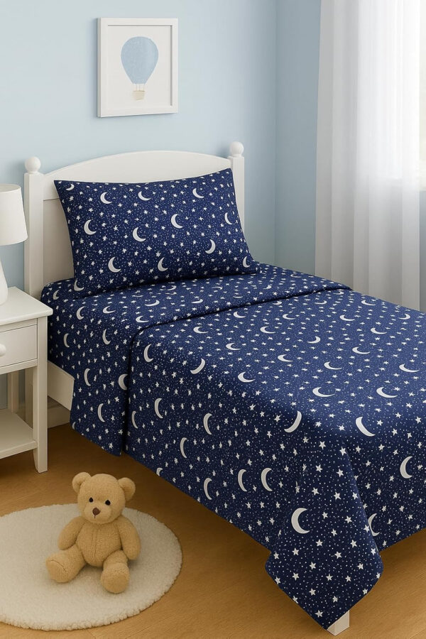 Heritage Kids 4 Piece Full Sheet Set,Constellation Outerspace with Moon and Stars Pattern, Cozy and Durable with 2 Pillow Cases, 1 Fitted Sheet, 1 Flat Sheet