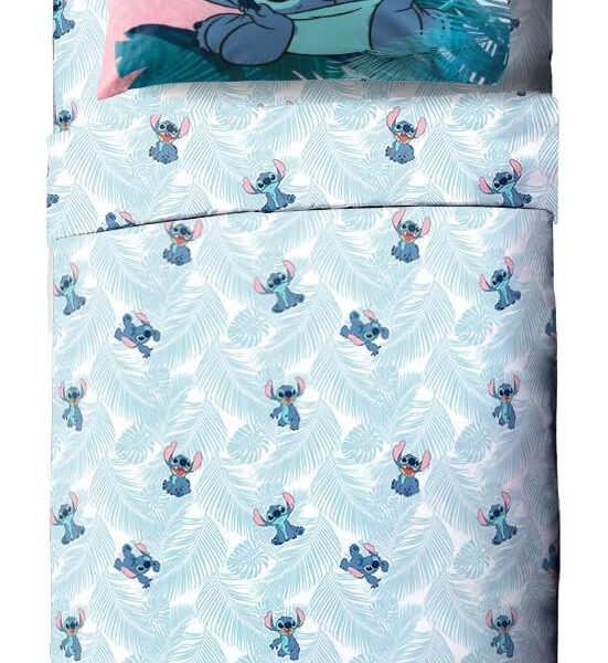 Jay Franco Disney Lilo & Stitch Floral Fun Queen Sheet Set - 4 Piece Set Super Soft and Cozy Kid’s Bedding - Fade Resistant Microfiber Sheets (Official Disney Product)