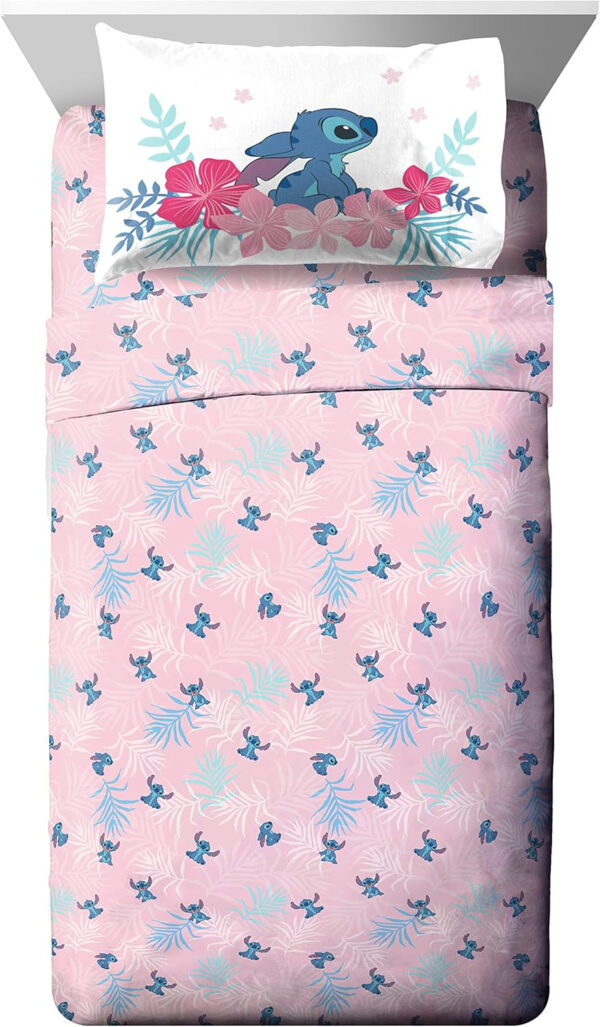 Jay Franco Disney Lilo & Stitch Floral Fun Queen Sheet Set - 4 Piece Set Super Soft and Cozy Kid’s Bedding - Fade Resistant Microfiber Sheets (Official Disney Product)