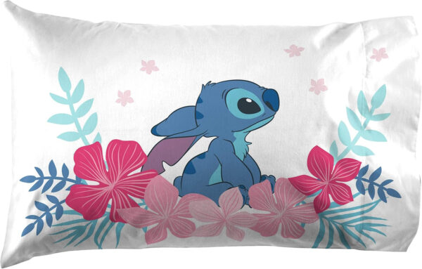 Jay Franco Disney Lilo & Stitch Floral Fun Queen Sheet Set - 4 Piece Set Super Soft and Cozy Kid’s Bedding - Fade Resistant Microfiber Sheets (Official Disney Product)