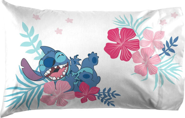 Jay Franco Disney Lilo & Stitch Floral Fun Queen Sheet Set - 4 Piece Set Super Soft and Cozy Kid’s Bedding - Fade Resistant Microfiber Sheets (Official Disney Product)