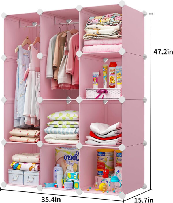 VIPZONE Baby Closet,Dresser, Kids Closet Organizers, Portable Kids Wardrobe for Closet, Bedroom, Nursery, Cubby, Cabinet, Clothes, Dress, Baby Storage Shelf, Armoire Clothes Hanging (12 Cube, White)