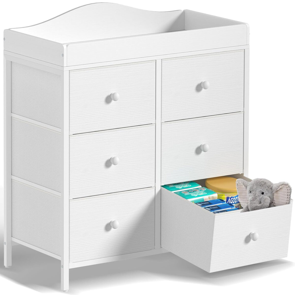 BOLUO Changing Table Dresser with 6 Fabric Drawers, Baby Dresser with Changing Table Top Diaper Changing Station with Storage for Nursery Modern