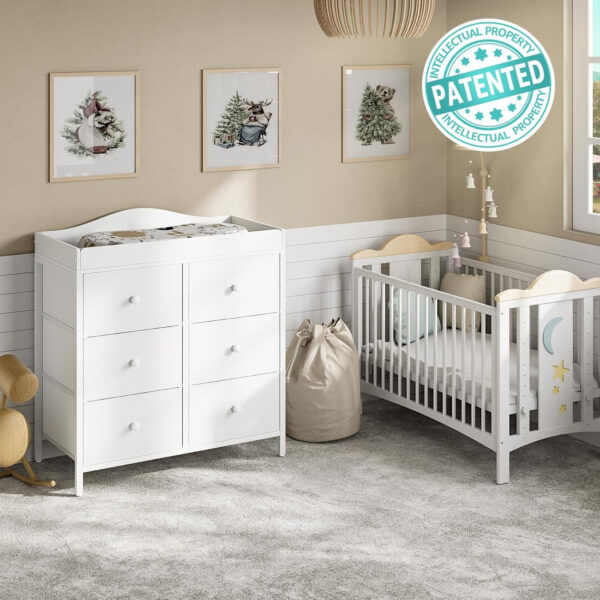 BOLUO Changing Table Dresser with 6 Fabric Drawers, Baby Dresser with Changing Table Top Diaper Changing Station with Storage for Nursery Modern