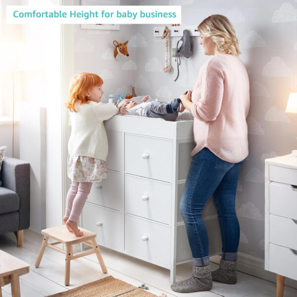 BOLUO Changing Table Dresser with 6 Fabric Drawers, Baby Dresser with Changing Table Top Diaper Changing Station with Storage for Nursery Modern