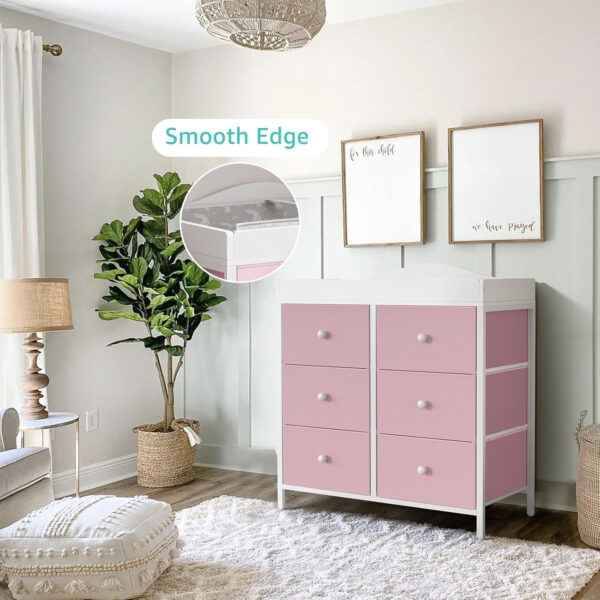 688bbe7db27f79c8504e98a30e353146885b3c0393821c2f67c66.jpg BOLUO Changing Table Dresser with 6 Fabric Drawers, Baby Dresser with Changing Table Top Diaper Changing Station with Storage for Nursery Modern