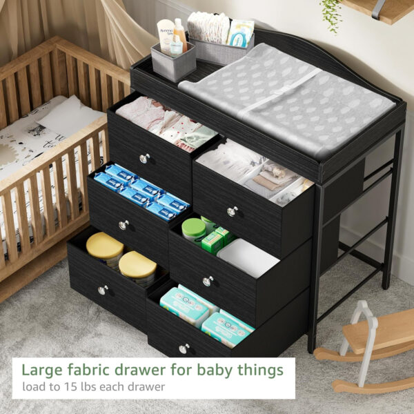 688bbe82edec456636bd50b6130b4a5e4863676a614b893ba1582.jpg BOLUO Changing Table Dresser with 6 Fabric Drawers, Baby Dresser with Changing Table Top Diaper Changing Station with Storage for Nursery Modern