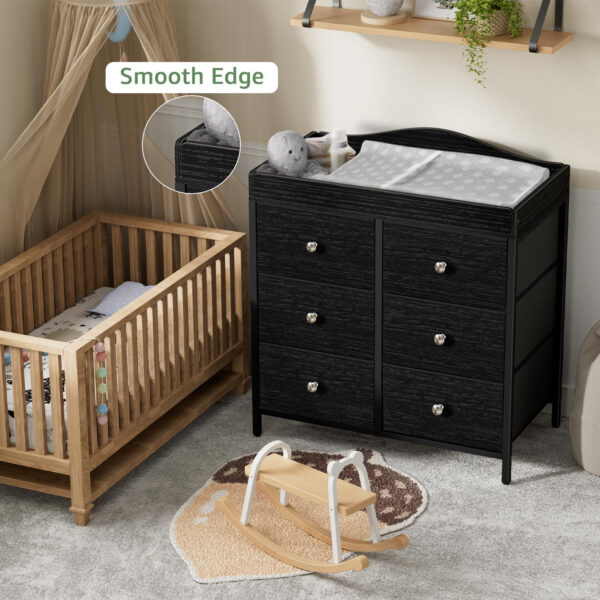 688bbe841e6d9e8a6e36efb0c3ad40f75e2d98a760a8261cfa675.jpg BOLUO Changing Table Dresser with 6 Fabric Drawers, Baby Dresser with Changing Table Top Diaper Changing Station with Storage for Nursery Modern