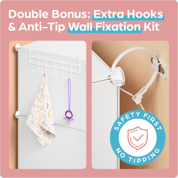 688bbea2aaefb122c4716de55a9c268c9d888906db4f6e59bf68f.jpg Baby Closet Organizer for Nursery: Durable Baby Wardrobe for Closet - Customizable Baby Dresser Amoire Shelves - Waterproof Shelf Clothes Organizer w/Wall Fixation (White)