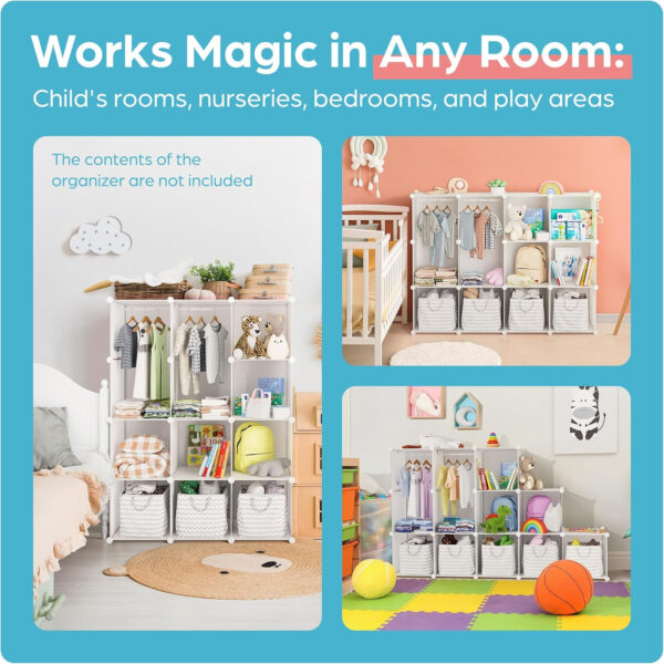 688bbea6850be9ac9ab0e69caf858166e7ce759fc8bc4fbe86396.jpg Baby Closet Organizer for Nursery: Durable Baby Wardrobe for Closet - Customizable Baby Dresser Amoire Shelves - Waterproof Shelf Clothes Organizer w/Wall Fixation (White)