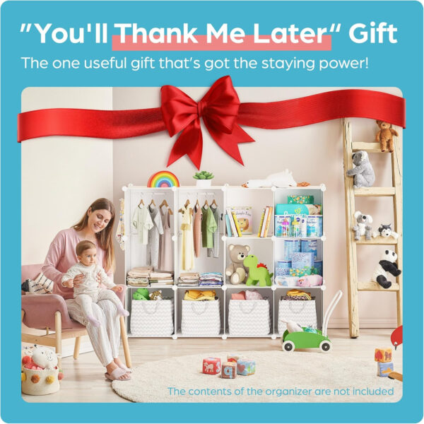 688bbea7d080bc0be9d2b4af608e132704cbf35d538951d5afa6b.jpg Baby Closet Organizer for Nursery: Durable Baby Wardrobe for Closet - Customizable Baby Dresser Amoire Shelves - Waterproof Shelf Clothes Organizer w/Wall Fixation (White)