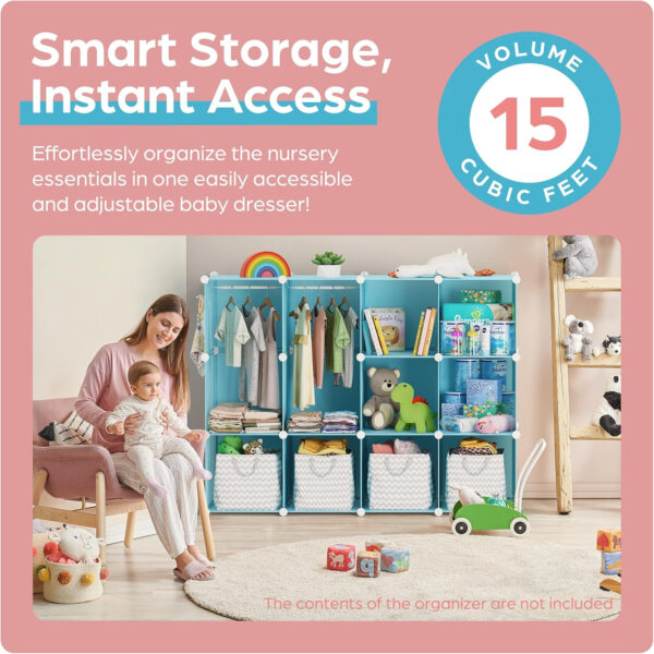 688bbeaa81d52b1bd99b4c9df103de18e08e69d071aee317eaa23.jpg Baby Closet Organizer for Nursery: Durable Baby Wardrobe for Closet - Customizable Baby Dresser Amoire Shelves - Waterproof Shelf Clothes Organizer w/Wall Fixation (White)