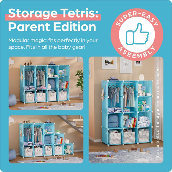 688bbeae363149004f914f57e0dfad0246d808c6cda39f07964cf.jpg Baby Closet Organizer for Nursery: Durable Baby Wardrobe for Closet - Customizable Baby Dresser Amoire Shelves - Waterproof Shelf Clothes Organizer w/Wall Fixation (White)