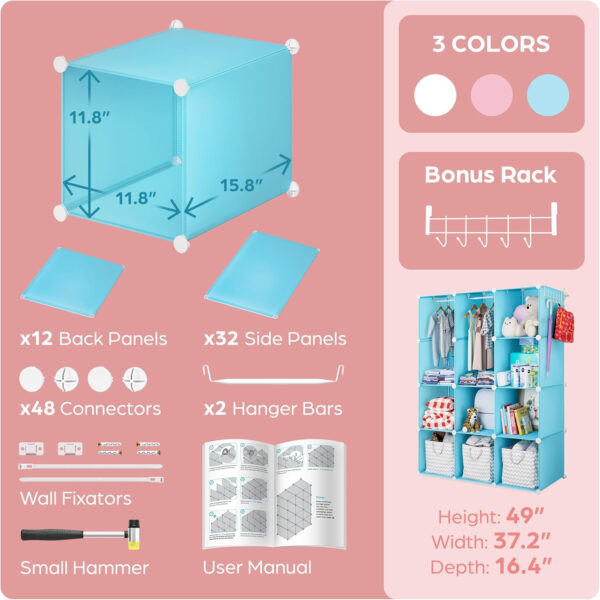 688bbeaf51c3072629034558eebbbbf1d856ed286ef32189271af.jpg Baby Closet Organizer for Nursery: Durable Baby Wardrobe for Closet - Customizable Baby Dresser Amoire Shelves - Waterproof Shelf Clothes Organizer w/Wall Fixation (White)