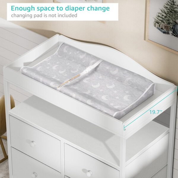 BOLUO Changing Table Dresser with 4 Fabric Drawers and Open Shelf, Baby Dresser with Changing Table Top Diaper Changing Station with Storage for Nursery Modern (White)