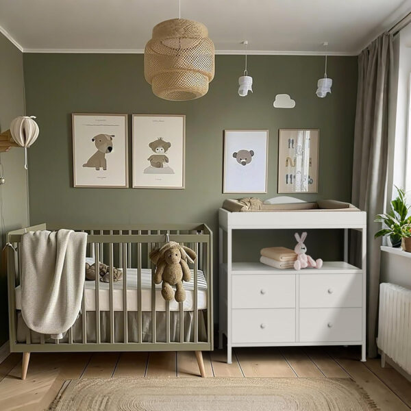 BOLUO Changing Table Dresser with 4 Fabric Drawers and Open Shelf, Baby Dresser with Changing Table Top Diaper Changing Station with Storage for Nursery Modern (White)