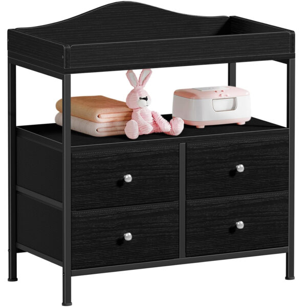 BOLUO Changing Table Dresser with 4 Fabric Drawers and Open Shelf, Baby Dresser with Changing Table Top Diaper Changing Station with Storage for Nursery Modern (White)