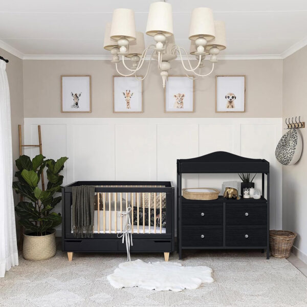 BOLUO Changing Table Dresser with 4 Fabric Drawers and Open Shelf, Baby Dresser with Changing Table Top Diaper Changing Station with Storage for Nursery Modern (White)