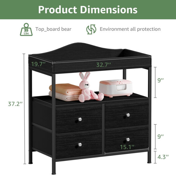 BOLUO Changing Table Dresser with 4 Fabric Drawers and Open Shelf, Baby Dresser with Changing Table Top Diaper Changing Station with Storage for Nursery Modern (White)