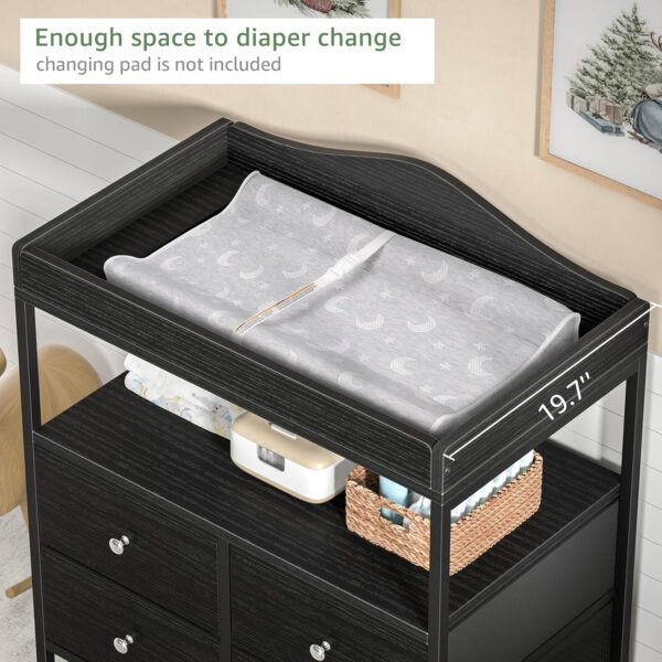 BOLUO Changing Table Dresser with 4 Fabric Drawers and Open Shelf, Baby Dresser with Changing Table Top Diaper Changing Station with Storage for Nursery Modern (White)