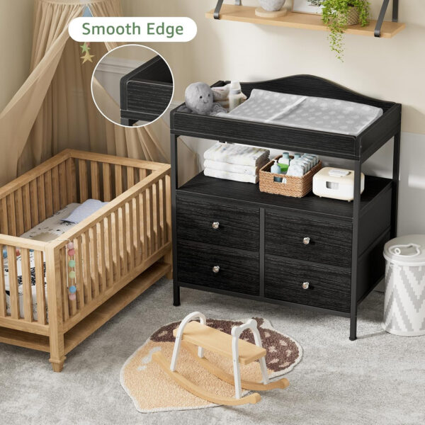 BOLUO Changing Table Dresser with 4 Fabric Drawers and Open Shelf, Baby Dresser with Changing Table Top Diaper Changing Station with Storage for Nursery Modern (White)