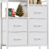 Furnulem 5 Drawer White Dressers for Bedroom 2 Tier Shelf Storage Small Fabric Dresser for Closet Sturdy Metal Frame Modern Style Storage Cabinets Organization Units for Hallway Rooms