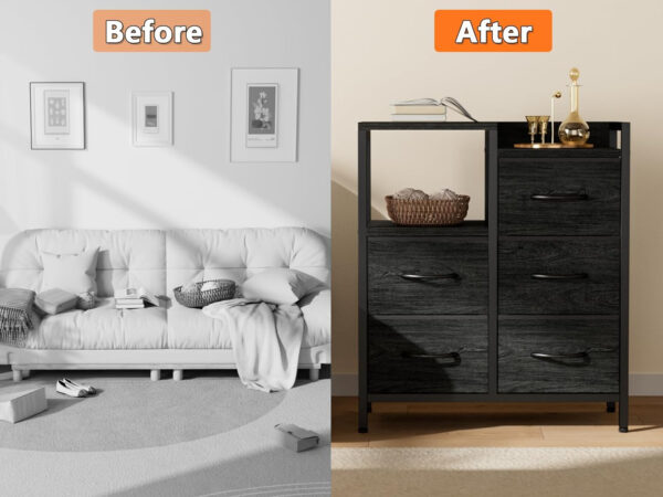 Furnulem 5 Drawer White Dressers for Bedroom 2 Tier Shelf Storage Small Fabric Dresser for Closet Sturdy Metal Frame Modern Style Storage Cabinets Organization Units for Hallway Rooms