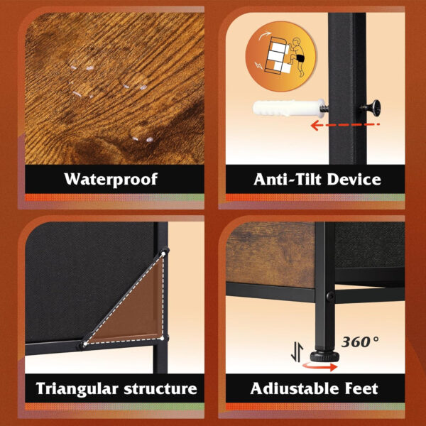 WLIVE White Dresser TV Stand for Bedroom with Charging Station and Open Shelves, Fabric Dresser with 8 Drawers and Wood Top, Wide Storage Chest of Drawers for Living Room, Hallway