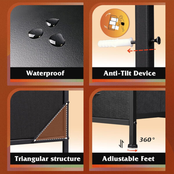 WLIVE White Dresser TV Stand for Bedroom with Charging Station and Open Shelves, Fabric Dresser with 8 Drawers and Wood Top, Wide Storage Chest of Drawers for Living Room, Hallway