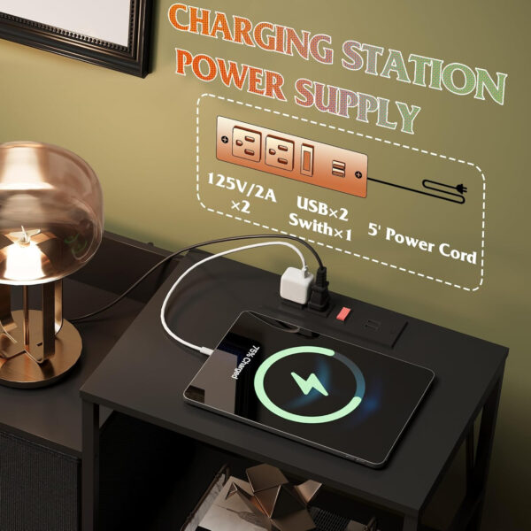 WLIVE White Dresser TV Stand for Bedroom with Charging Station and Open Shelves, Fabric Dresser with 8 Drawers and Wood Top, Wide Storage Chest of Drawers for Living Room, Hallway