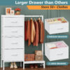 Dresser with Hanging Rack, 4 Drawers Small Closet for Bedroom, Reversible Fabric Kids Chest of Drawers with Clothes Rack, Tall Storage Tower, Sturdy Frame, White, 44''H