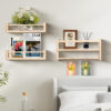 Nursery Floating Book Shelves, Wall Mounted Shelf with Towel Bar for Kids Room, Nursery Wall Shelves Set of 3 - Rustic Bookshelf Organizer for Baby Books & Toys,Natural Wood