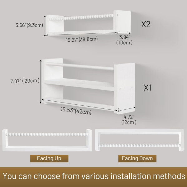 Nursery Floating Book Shelves, Wall Mounted Shelf with Towel Bar for Kids Room, Nursery Wall Shelves Set of 3 - Rustic Bookshelf Organizer for Baby Books & Toys,Natural Wood