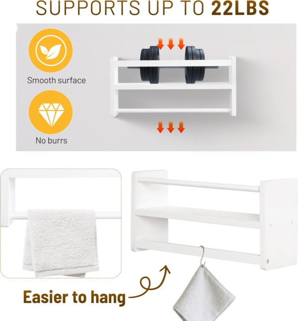 Nursery Floating Book Shelves, Wall Mounted Shelf with Towel Bar for Kids Room, Nursery Wall Shelves Set of 3 - Rustic Bookshelf Organizer for Baby Books & Toys,Natural Wood