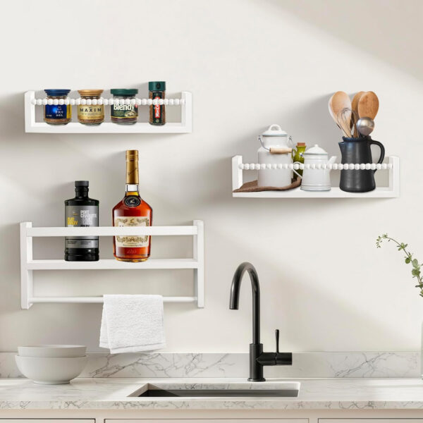 Nursery Floating Book Shelves, Wall Mounted Shelf with Towel Bar for Kids Room, Nursery Wall Shelves Set of 3 - Rustic Bookshelf Organizer for Baby Books & Toys,Natural Wood