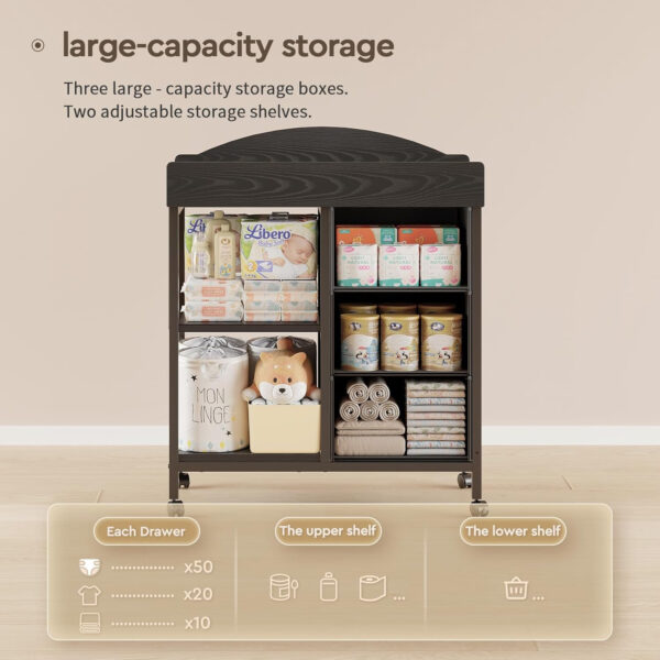 688bc074bbb198e5041c2601c27158d62660a84f1e0eade66b33b.jpg Changing Table Dresser, Baby Dresser with 3 Drawers and 2 Shelves, Multi-Functional Baby Changing Table with Pad, Classic Nursery Dresser, Diaper Changing Station for Children's Room, Black