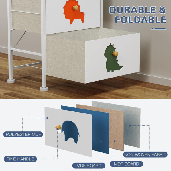 FRAPOW Kids Dresser for Bedroom, Baby Dresser with 6 Fabric Drawers Tall Storage Organizer for Toddler Child with Wood Top Metal Frame for Living Room, Nursery, Closet, Apartment