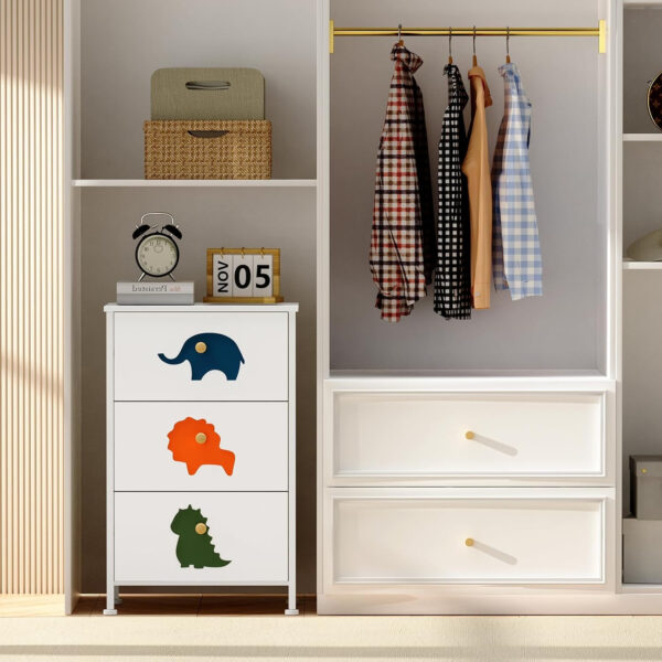 FRAPOW Kids Dresser for Bedroom, Baby Dresser with 6 Fabric Drawers Tall Storage Organizer for Toddler Child with Wood Top Metal Frame for Living Room, Nursery, Closet, Apartment