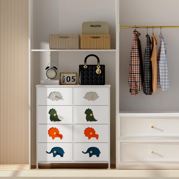 FRAPOW Kids Dresser for Bedroom, Baby Dresser with 6 Fabric Drawers Tall Storage Organizer for Toddler Child with Wood Top Metal Frame for Living Room, Nursery, Closet, Apartment