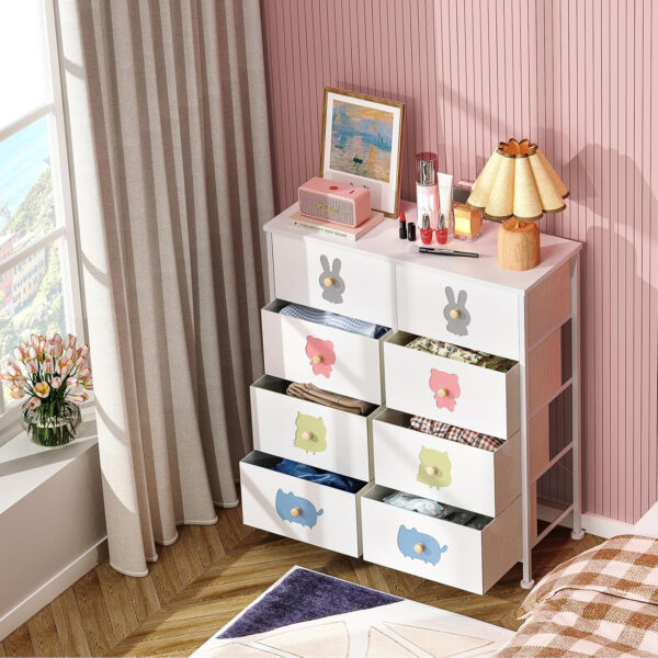 FRAPOW Kids Dresser for Bedroom, Baby Dresser with 6 Fabric Drawers Tall Storage Organizer for Toddler Child with Wood Top Metal Frame for Living Room, Nursery, Closet, Apartment