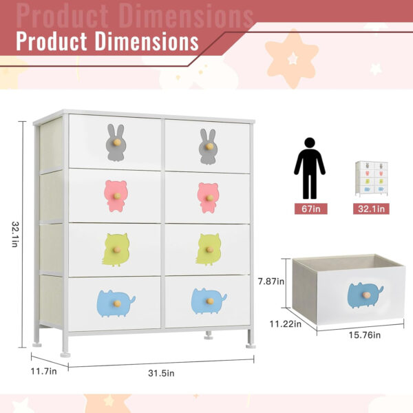 FRAPOW Kids Dresser for Bedroom, Baby Dresser with 6 Fabric Drawers Tall Storage Organizer for Toddler Child with Wood Top Metal Frame for Living Room, Nursery, Closet, Apartment