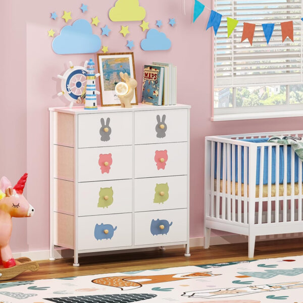 FRAPOW Kids Dresser for Bedroom, Baby Dresser with 6 Fabric Drawers Tall Storage Organizer for Toddler Child with Wood Top Metal Frame for Living Room, Nursery, Closet, Apartment