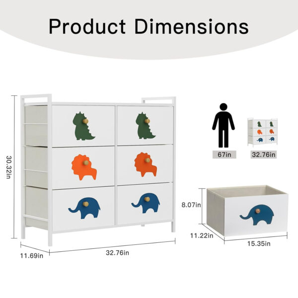 FRAPOW Kids Dresser for Bedroom, Baby Dresser with 6 Fabric Drawers Tall Storage Organizer for Toddler Child with Wood Top Metal Frame for Living Room, Nursery, Closet, Apartment