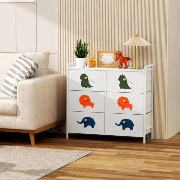 FRAPOW Kids Dresser for Bedroom, Baby Dresser with 6 Fabric Drawers Tall Storage Organizer for Toddler Child with Wood Top Metal Frame for Living Room, Nursery, Closet, Apartment