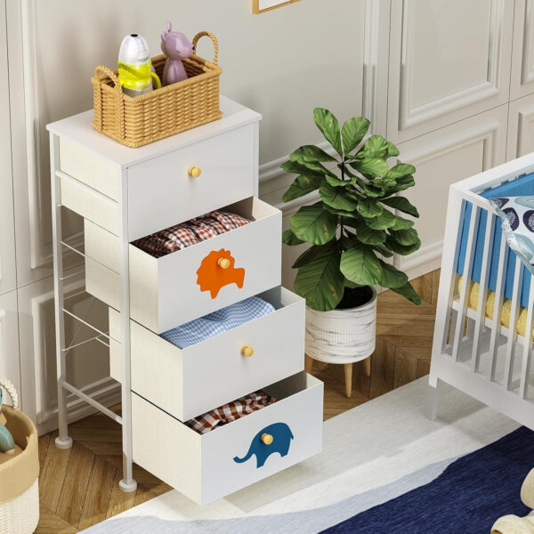 FRAPOW Kids Dresser for Bedroom, Baby Dresser with 6 Fabric Drawers Tall Storage Organizer for Toddler Child with Wood Top Metal Frame for Living Room, Nursery, Closet, Apartment