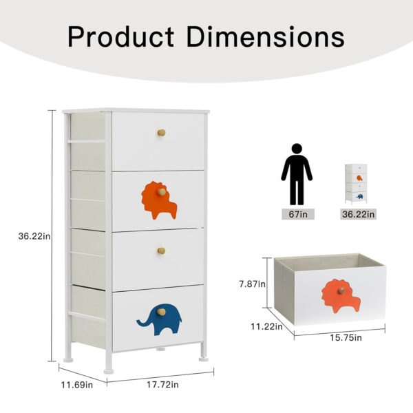 FRAPOW Kids Dresser for Bedroom, Baby Dresser with 6 Fabric Drawers Tall Storage Organizer for Toddler Child with Wood Top Metal Frame for Living Room, Nursery, Closet, Apartment