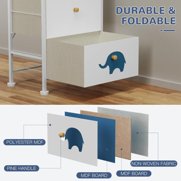 FRAPOW Kids Dresser for Bedroom, Baby Dresser with 6 Fabric Drawers Tall Storage Organizer for Toddler Child with Wood Top Metal Frame for Living Room, Nursery, Closet, Apartment